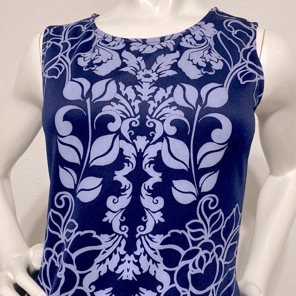 Olivia Matthews Preppy Blue Vine Print Sheath Dress Size S - Picture 3 of 4